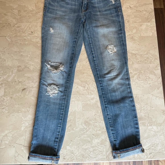 JCrew Lightwash Mid-Rise Distressed Skinny Jeans - Picture 4 of 6